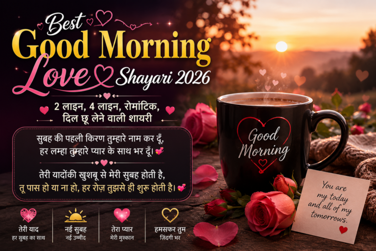 Best Good Morning Love Shayari 2026 | 2 लाइन, 4 लाइन, रोमांटिक, दिल छू लेने वाली शायरी
