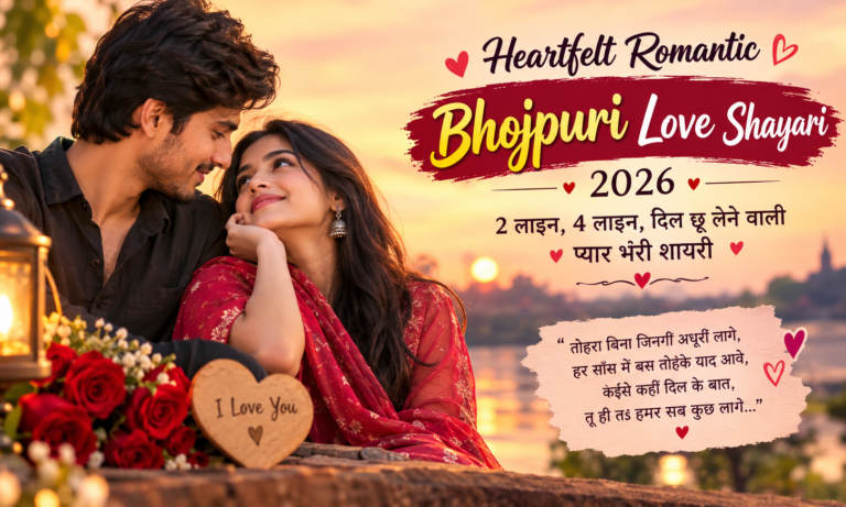 Heartfelt Romantic Bhojpuri Love Shayari 2026 | 2 लाइन, 4 लाइन, दिल छू लेने वाली प्यार भरी शायरी